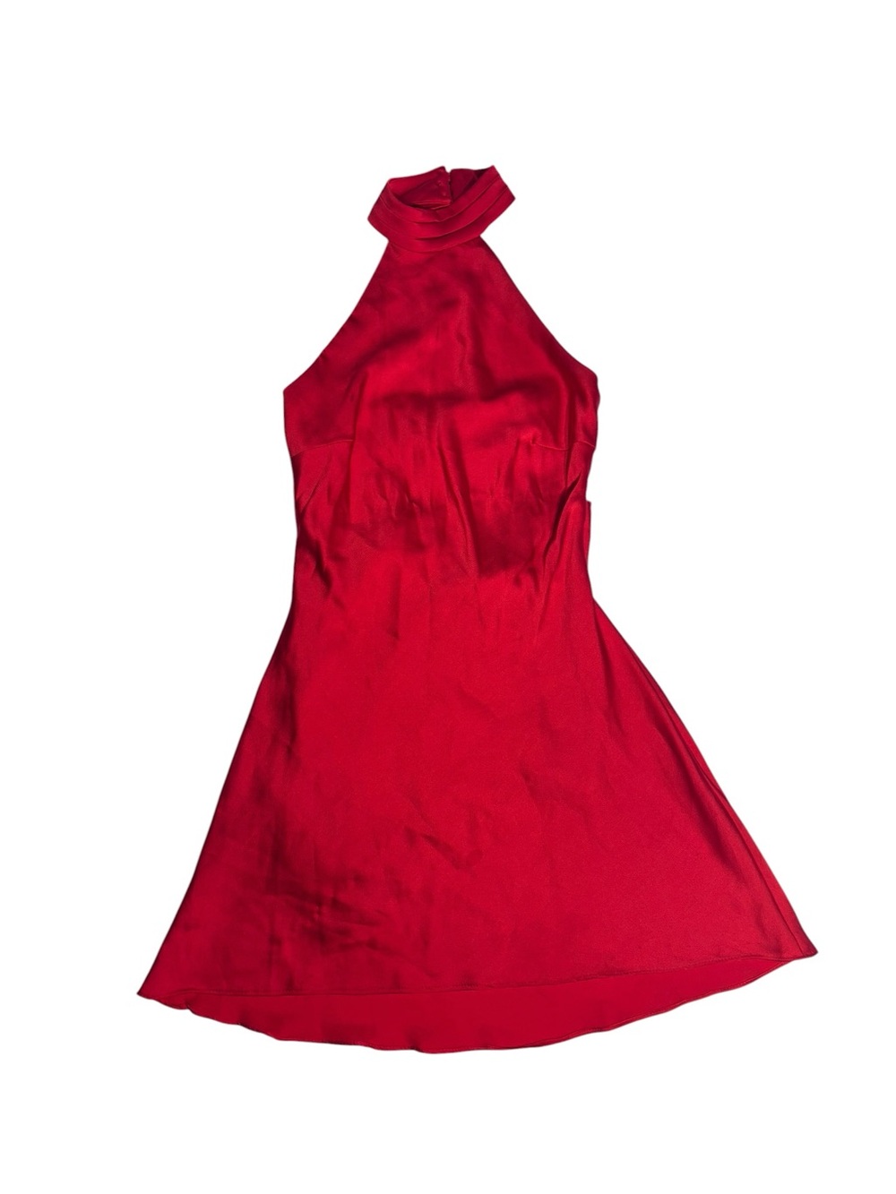Alex & Sophia Red Satin Halter Open Back Lace Up Dress Women’s 3/4